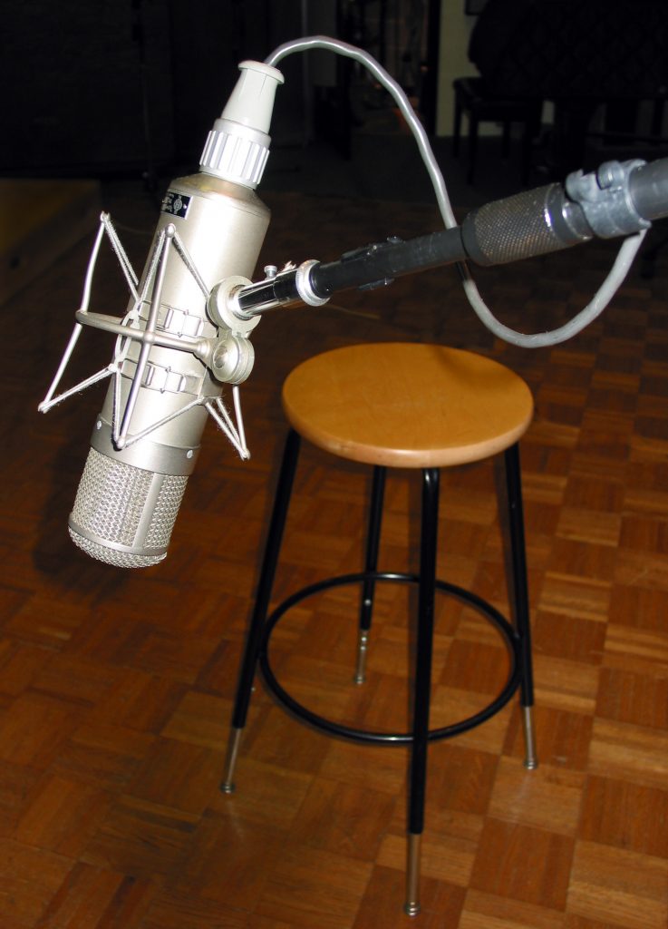 microphone and stool on parkay floor